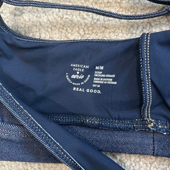 NWT AE x Aerie Match Made Denim Straight Scoop Bikini Top Swim Beach - Picture 9 of 9